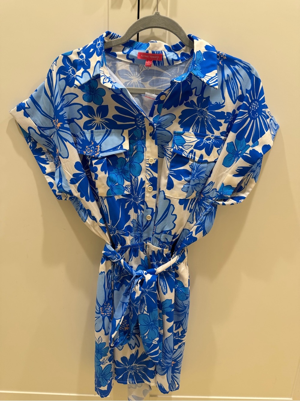 Flying Tomato Blue & White Floral Short Romper